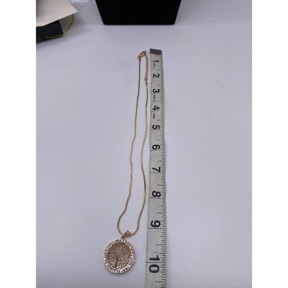 Tree Of Life CZ Pendant Necklace Gold Plated Womens Round Rhinestone Charm - Picture 6 of 6